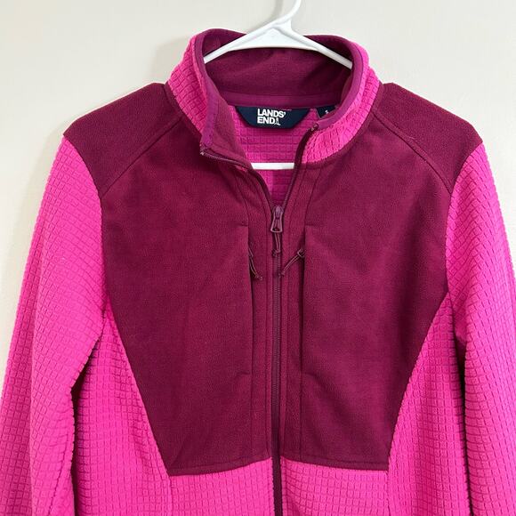 Lands' End Women's Pink Grid Fleece Full Zip Jacket Size S - Picture 3 of 6